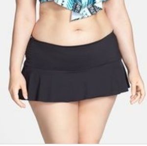 Becca plus size black ruffle swim skirt
